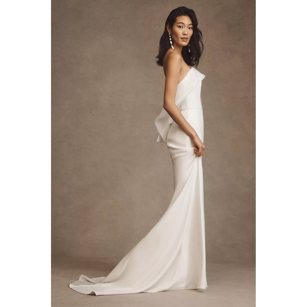 Anthropologie Besa Diana Strapless Wedding Gown White Ruffle Back  12